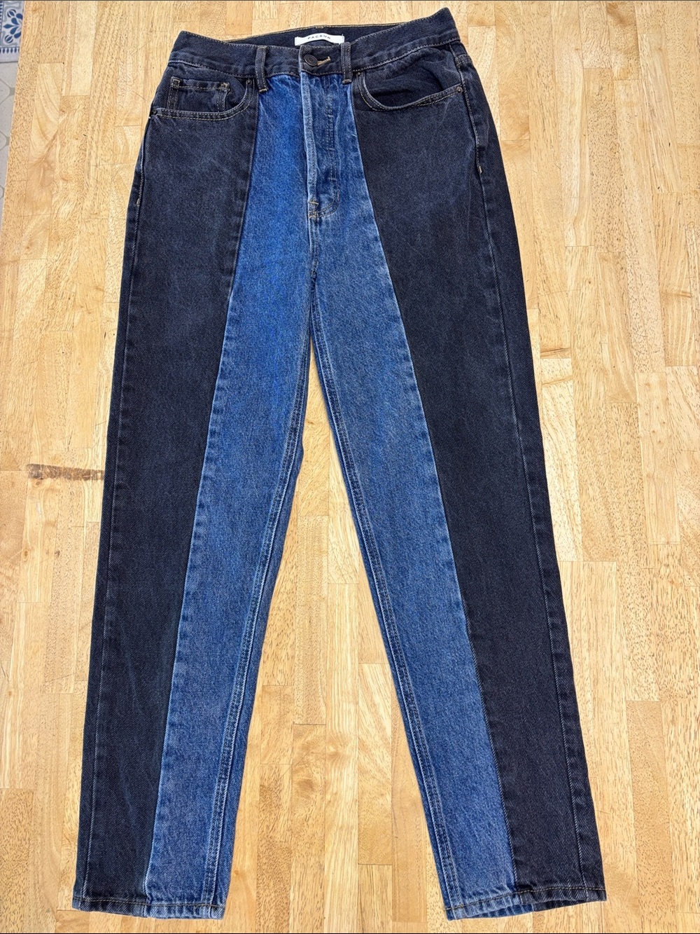 PacSun Ultra High Rise Slim Colorblock Jeans Two Tone Blue Black Contrast Panel